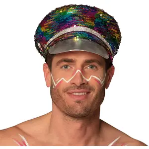 Comparateur de prix : casquette sequin réversible argent/rainbow adulte - boland 44759