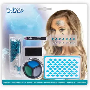 Comparateur de prix : Boland Kit maquillage sirène bleue adulte - GENERIQUE - Avec pochoir, strass, crayon, palette et gel à paillettes