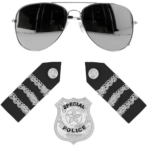Boland kit déguisement policier lunettes badge épaulettes - - noir - 33204 pas cher