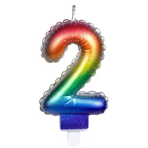 RueDeLaFete BOUGIE balloon multicolore avec mèche, chiffre 2 pas cher