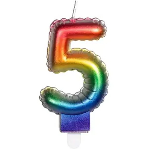 RueDeLaFete BOUGIE balloon multicolore avec mèche, chiffre 5 pas cher