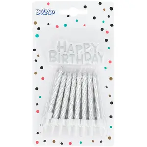 Comparateur de prix : Boland Set 16 Bougies Anniversaire en spirale avec bouchon de gâteau Happy Birthday - Argent