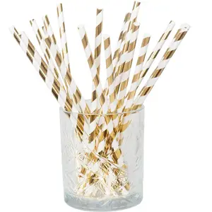 Comparateur de prix : Boland Set de 20 Pailles à Rayures en papier Or et blanc