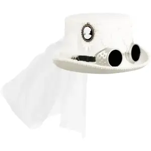 Boland 54563 Chapeau Marrypunk, avec lunettes et voile Blanc Steampunk, Mariée, Fête à thème, Carnaval pas cher