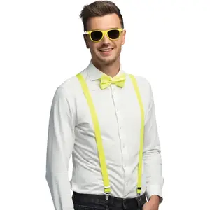 Boland Set Accessoires (lunettes, bretelles, noeud pap), Fluo Jaune