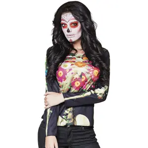 T-shirt Photo Réaliste Fleurs et Os Adul - Squelette - Noir - Adulte - FemmeVendu parfnac