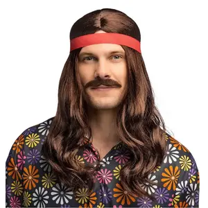 Comparateur de prix : Perruque Woodstock avec bandeau et moustache