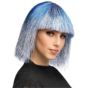 Comparateur de prix : Perruque Crazy bleu - lamé argent