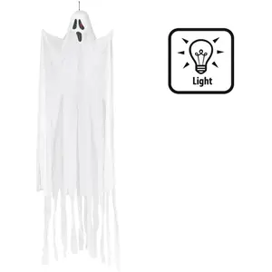 Comparateur de prix : Boland 73037 - Fantôme suspendu avec LED - Taille 300 cm - Piles incluses - Yeux lumineux - Décoration à suspendre - Pour Halloween, carnaval, fête à thème