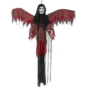 Comparateur de prix : Boland 73039 - Tueur rouge suspendu avec LED - 198 cm - Piles - Yeux lumineux - Son et mouvement - Décoration à suspendre - Pour Halloween, carnaval, fête à thème