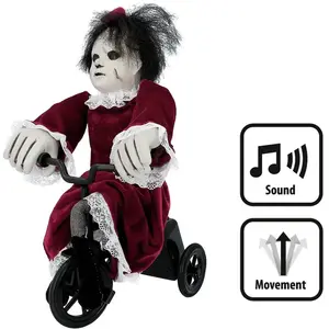 Comparateur de prix : Boland 73048 - Poupée d'horreur Interactive sur vélo - Dimensions : 35 x 21 cm - Angry Mathilde - Poupée effrayante avec Son et Mouvement - Objet de décoration pour Halloween, Carnaval, fête à thème