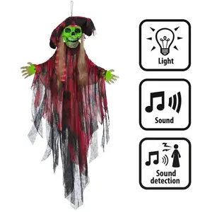 Comparateur de prix : Boland - Décorations d'horreur suspendues avec LED, mouvement et son,Décorations de fête à piles pour les fêtes à thème et Halloween