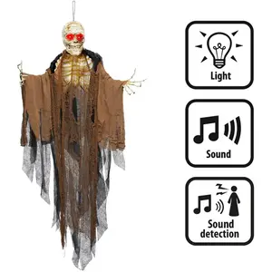 Comparateur de prix : Boland 73114 - Décoration d'horreur suspendue avec LED et son, 160 cm, décoration de fête à piles pour les fêtes à thème et Halloween
