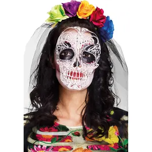 Comparateur de prix : Tiare La Calaca - BOLAND - Accessoire Halloween avec voile et fleurs colorées