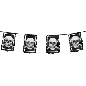 Comparateur de prix : Boland Guirlande 10 drapeaux en plastique Pirate Jolly Roger 30 x 20 cm