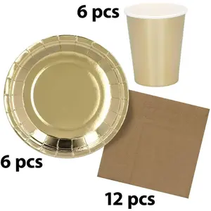 Comparateur de prix : Set de table or - 6 assietes, 6 gobelets, 12 serviettes