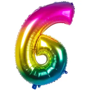 RueDeLaFete Ballon mylar rainbow 86cm CHIFFRE 6, Multicolore pas cher