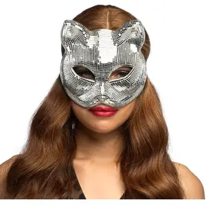 Demi-masque Disco cat argent
