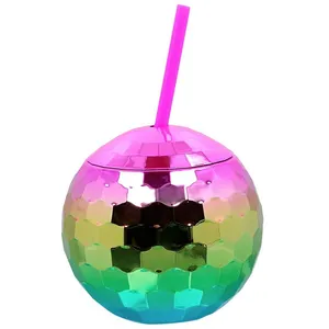 Boland GOBELET BOULE DISCO AVEC PAILLE 650ML MULTICOLORE Multicolore