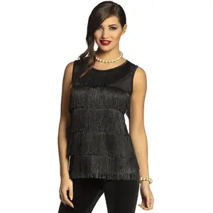 Comparateur de prix : Boland - Top Charleston, noir, pour dames, chemise à franges, 1920s, flapper, costume, soirée à thème
