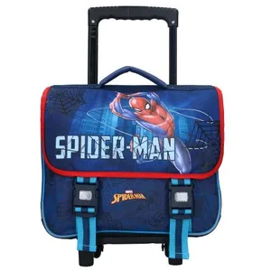Comparateur de prix : Cartable à roulettes - SPIDERMAN - 3 soufflets - Polyester - Bleu et rouge