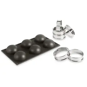 Comparateur de prix : Kit moule silicone 6 demi-sphères  + 6 cercles à tarte Patisse