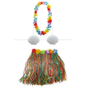 Comparateur de prix : Kit Hawaï - Jupe, collier et coquillages pour costume hawaïen adulte