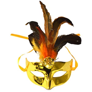 Comparateur de prix : RueDeLaFete Loup Vénitien Or - Plumes Orange et Noires