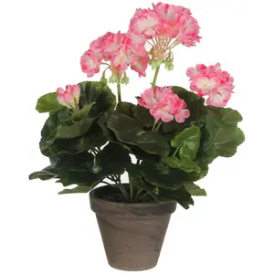 Mica Decorations - Géranium Artificiel Couleur Blanc En Pot Plastique Gris pas cher