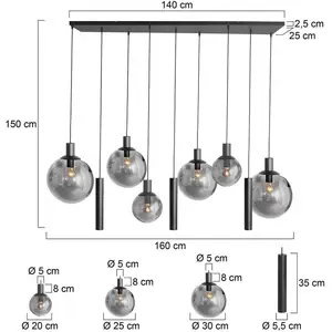 Comparateur de prix : Steinhauer Suspension Bollique, noir, 9 lampes long, verre, métal