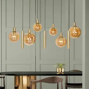 Steinhauer Suspension Bollique, laiton, 9 lampes long, verre, métal