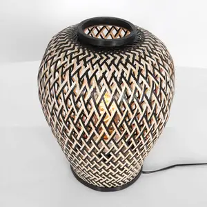 Steinhauer Lampe de table Maze, noire-naturelle pas cher