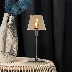 Steinhauer Lampe de table Ancilla marron/ambre, 33 cm, métal, verre, E14 pas cher