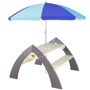 AXI Table picnic KYLO XL Gris Blanc avec parasol Bleu 119x108x75cm pas cher