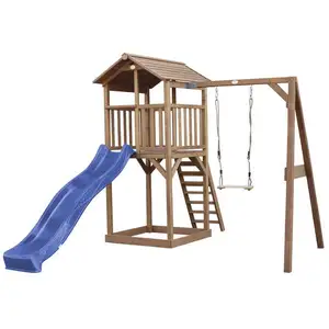 AXI Beach Tower avec Balancoire Simple Marron Blanc Toboggan Blanc pas cher
