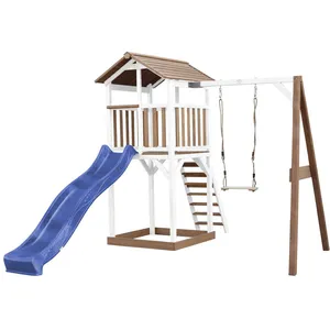 AXI Beach Tower avec Balancoire Simple Marron Blanc Bleu Toboggan