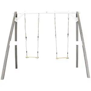 Comparateur de prix : Axi Portique Double 2 Balancoires En Bois Gris Blanc 160x254x207cm