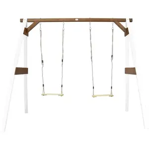 Comparateur de prix : Axi Portique Double 2 Balancoires En Bois Blanc Marron 160x254x207cm