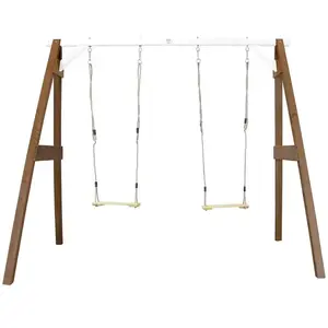 Comparateur de prix : AXI Portique double 2 balancoires en bois Marron Blanc 160x254x207cm