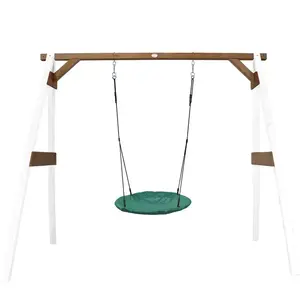 Comparateur de prix : AXI Portique en bois Blanc Marron avec balancoire siège nid rond