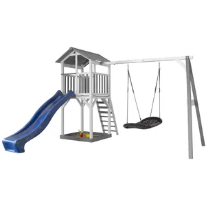 Comparateur de prix : Aire de jeu avec 1 balançoire nid ovale et toboggan bleu Axi
