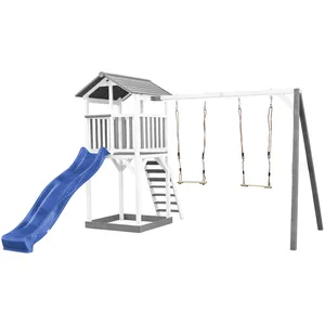 Aire de jeux avec 2 balançoires et toboggan gris Axi pas cher