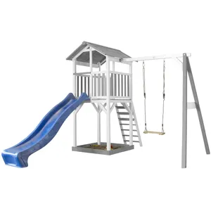 Comparateur de prix : Aire de jeux 1 balançoire bois et toboggan blanc Axi