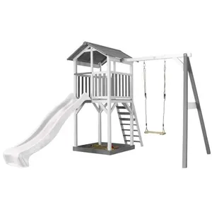 Comparateur de prix : Aire de jeux 1 balançoire bois et toboggan blanc Axi