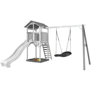 Comparateur de prix : Aire de jeu avec 1 balançoire nid ovale et toboggan bleu Axi