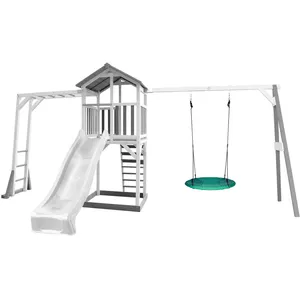Axi Structure De Jeu En Bois Avec Toboggan - Bac À Sable - Balançoire Blanc pas cher