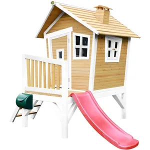 Maisonnette en bois écologique avec toboggan vert citron Axi pas cher