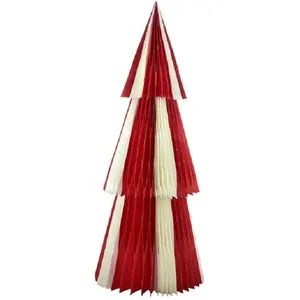 Arbre de Noël en papier d'abeille, naturel   Rouge et blanc   210 cm pas cher