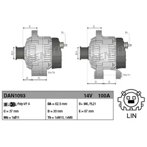 DENSO Alternateur pour TOYOTA: Auris, Yaris, Verso S, Corolla (Ref: DAN1093) pas cher