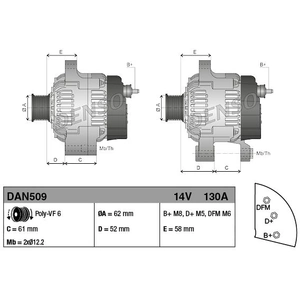 Alternateur DAN509 Denso DAN509 pas cher